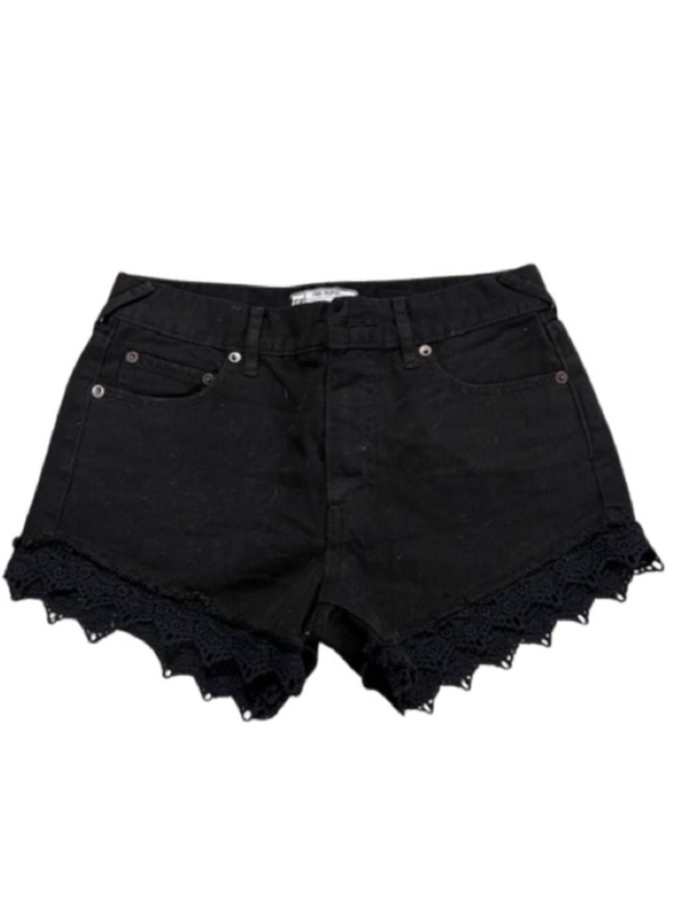 Free People Black Lace Crochet Hem Denim Shorts W25 Boho Festival Summer